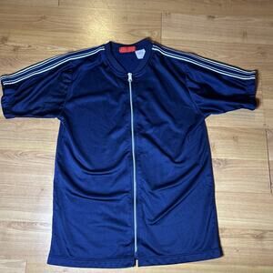 Sportrax Boys Navy Blue Track Zip Up Short Sleeve Shirt Size L Vintage